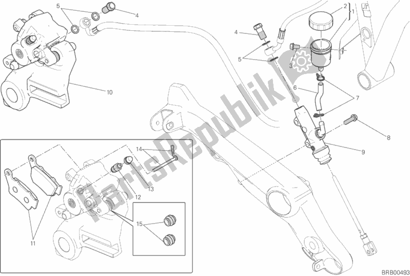 All parts for the Rear Brake System of the Ducati Scrambler Urban Enduro Thailand USA 803 2016